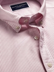 Charles Tyrwhitt Pink Stripe Button-Down Stretch Washed Oxford Slim Fit Shirt - Image 4 of 5