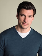 Charles Tyrwhitt Green Pure Merino V-Neck Jumper - Image 2 of 6