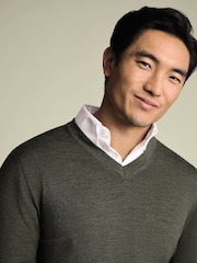 Charles Tyrwhitt Green Pure Merino V-Neck Jumper - Image 2 of 6