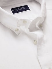 Charles Tyrwhitt White Button Down Pure Linen Slim Fit Shirt - Image 4 of 5