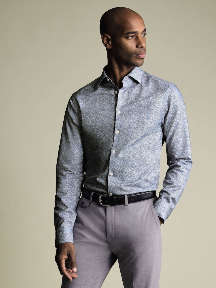 Charles Tyrwhitt Blue Indigo & Lilac Non-Iron Stretch Ditsy Print Slim Fit Shirt - Image 1 of 8 Charles Tyrwhitt Blue Indigo & Lilac Non-Iron Stretch Ditsy Print Slim Fit Shirt - Image 1 of 8
