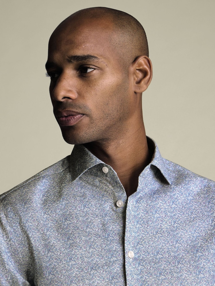 Charles Tyrwhitt Blue Indigo & Lilac Non-Iron Stretch Ditsy Print Slim Fit Shirt - Image 2 of 8 Charles Tyrwhitt Blue Indigo & Lilac Non-Iron Stretch Ditsy Print Slim Fit Shirt - Image 2 of 8