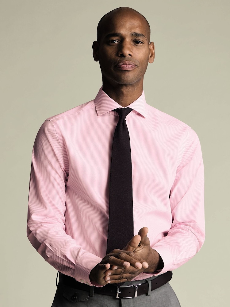 Charles Tyrwhitt Pink Bengal Stripe Non-Iron Poplin Cutaway Slim Fit Shirt - Image 1 of 8 Charles Tyrwhitt Pink Bengal Stripe Non-Iron Poplin Cutaway Slim Fit Shirt - Image 1 of 8