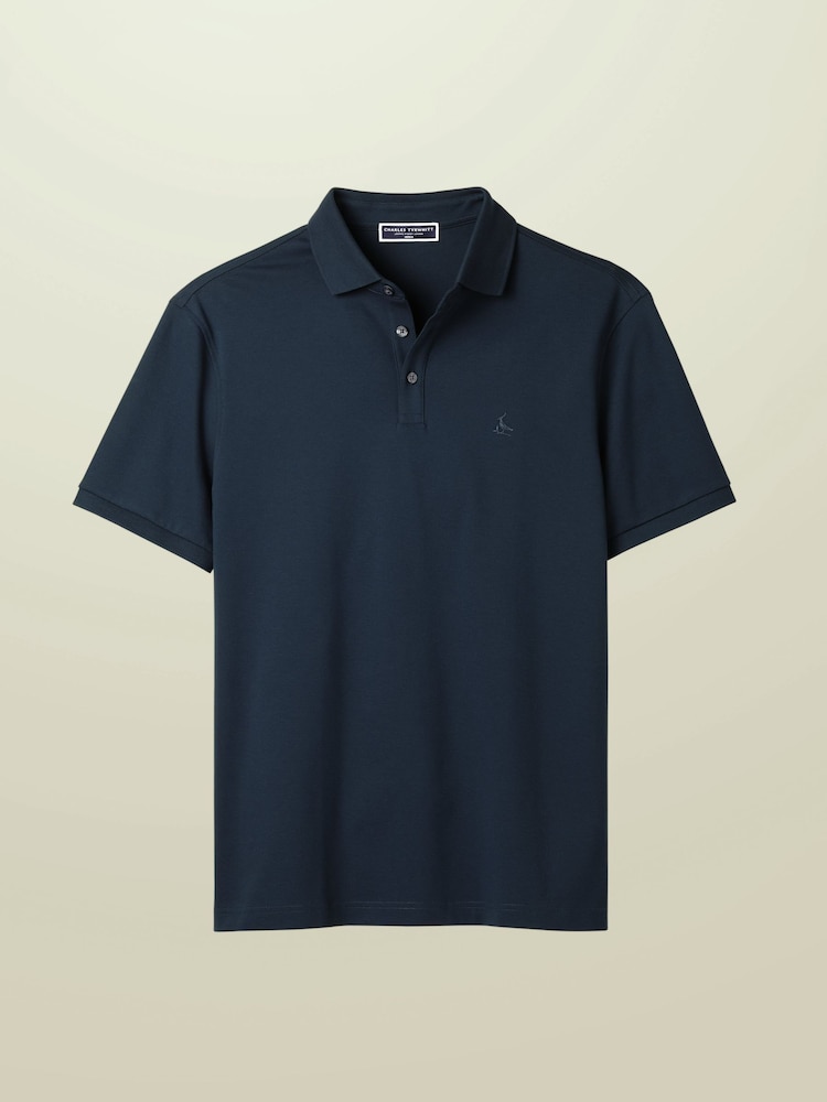 Charles Tyrwhitt Blue Teal Solid Short Sleeve Cotton Stretch Pique Polo Shirt - Image 2 of 4 Charles Tyrwhitt Blue Teal Solid Short Sleeve Cotton Stretch Pique Polo Shirt - Image 2 of 4