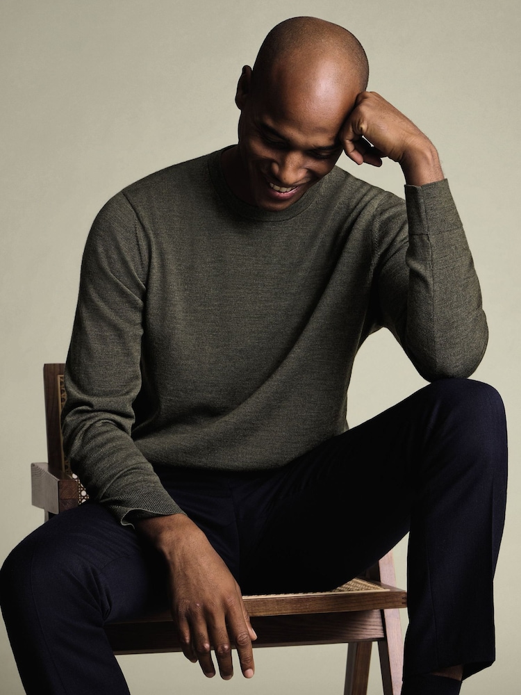 Charles Tyrwhitt Green Pure Merino Crew Neck Jumper - Image 1 of 5 Charles Tyrwhitt Green Pure Merino Crew Neck Jumper - Image 1 of 5