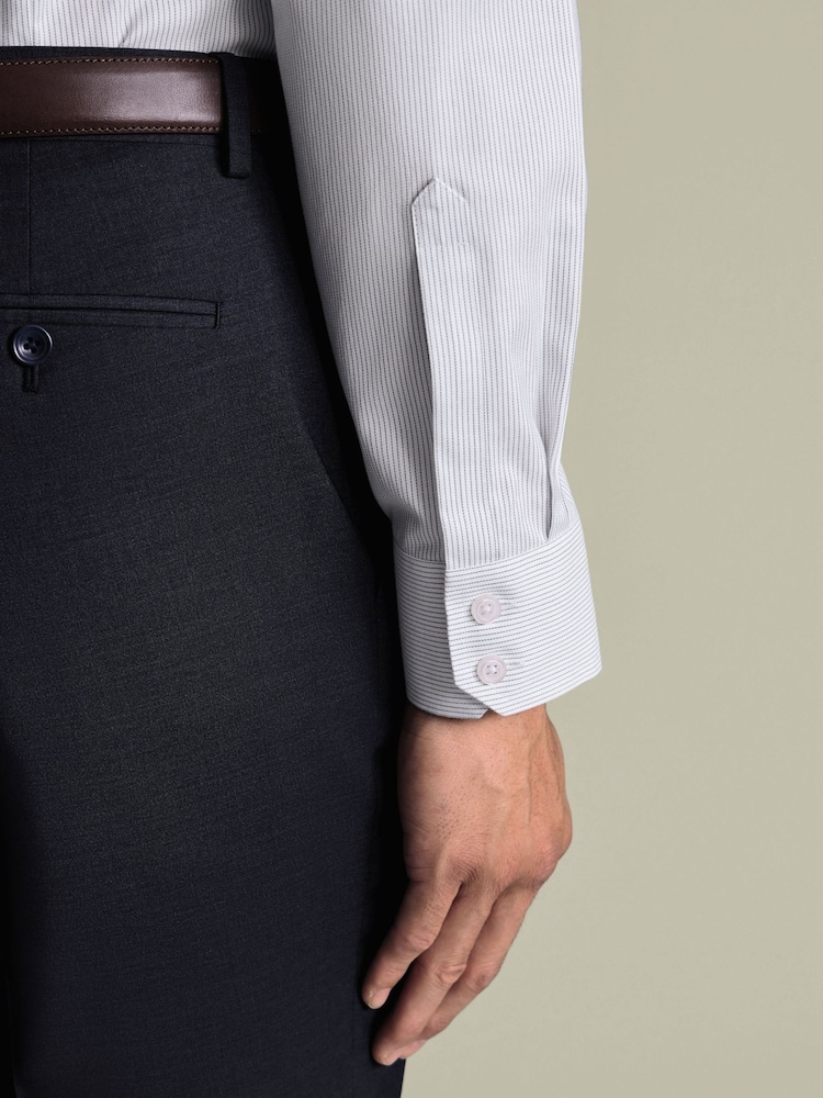 Charles Tyrwhitt Blue Indigo Fine Stripe Non-Iron Twill Cutaway Slim Fit Shirt - Image 2 of 7