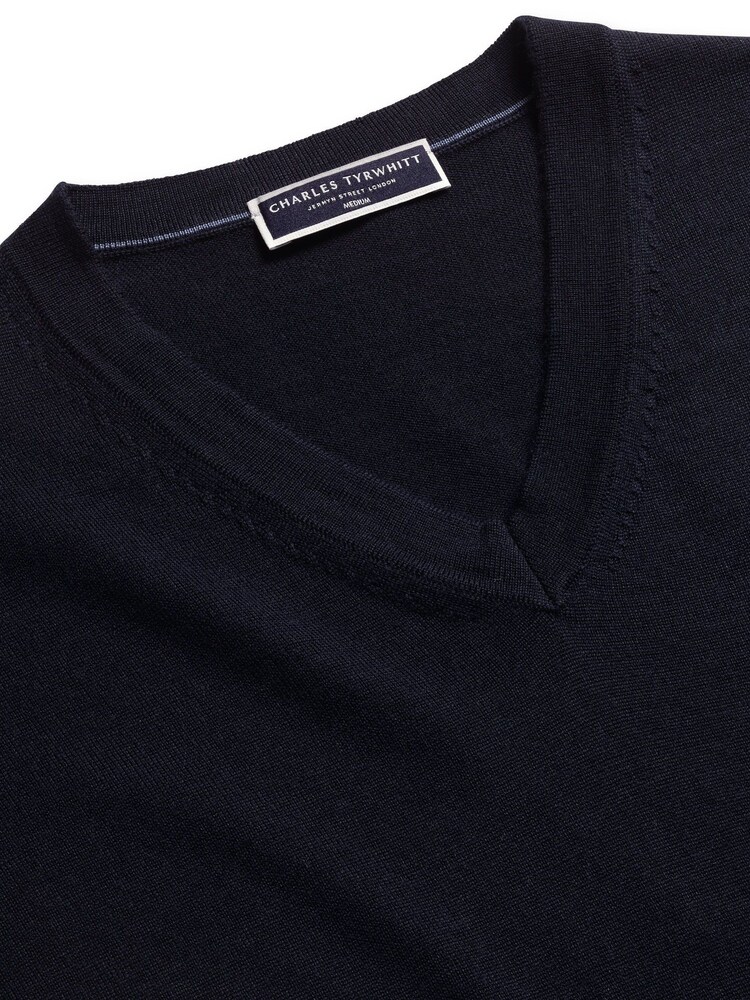 Charles Tyrwhitt Blue Pure Merino V-Neck Jumper - Image 2 of 5