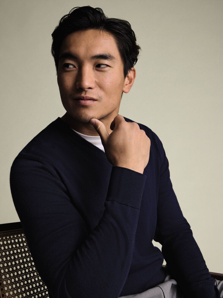 Charles Tyrwhitt Blue Pure Merino V-Neck Jumper - Image 5 of 5