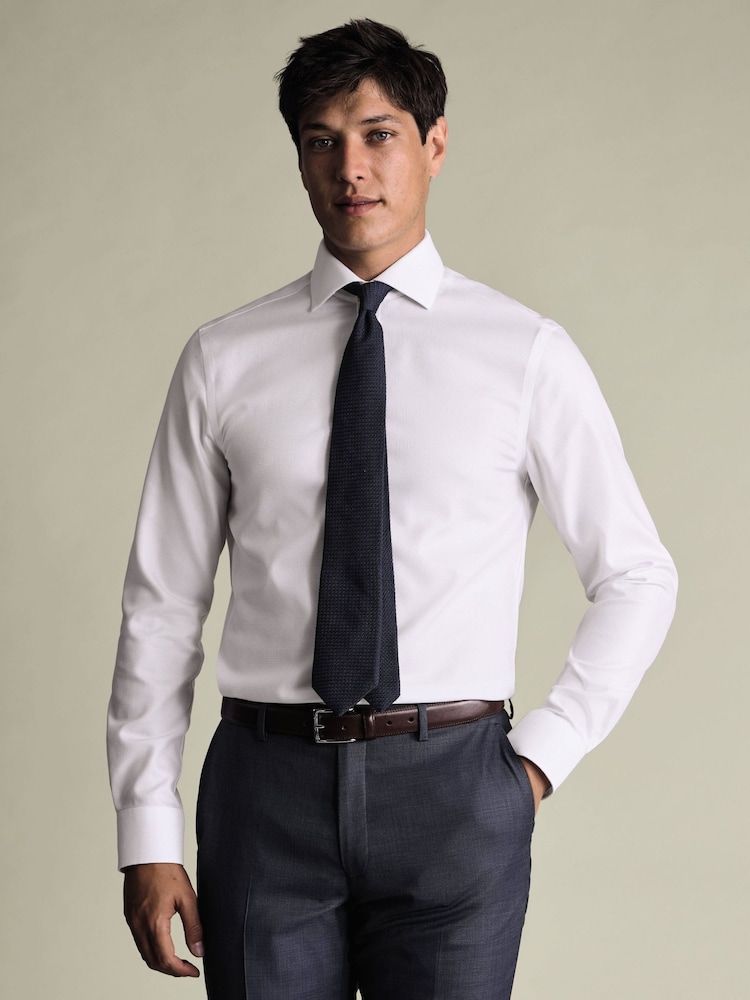Charles Tyrwhitt White Non-Iron Stretch Burlington Weave Cutaway Slim Fit Shirt - Image 1 of 6 Charles Tyrwhitt White Non-Iron Stretch Burlington Weave Cutaway Slim Fit Shirt - Image 1 of 6