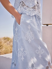 Light Blue/White Stripe Broderie Maxi Skirt - Image 5 of 8
