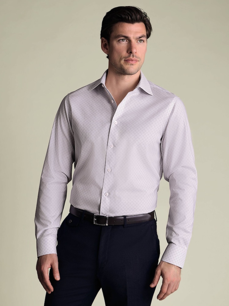 Charles Tyrwhitt Purple Non-Iron Stretch Decorative Print Slim Fit Shirt - Image 1 of 7 Charles Tyrwhitt Purple Non-Iron Stretch Decorative Print Slim Fit Shirt - Image 1 of 7