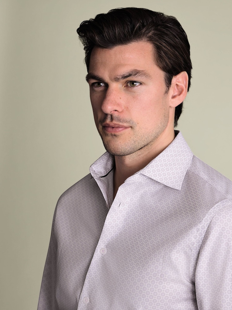 Charles Tyrwhitt Purple Non-Iron Stretch Decorative Print Slim Fit Shirt - Image 2 of 7 Charles Tyrwhitt Purple Non-Iron Stretch Decorative Print Slim Fit Shirt - Image 2 of 7