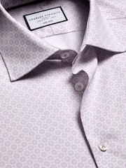Charles Tyrwhitt Purple Non-Iron Stretch Decorative Print Slim Fit Shirt - Image 6 of 7