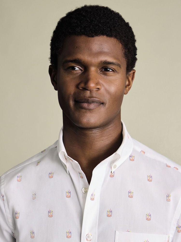 Charles Tyrwhitt White Multi Non Iron Stretch Cocktail Print Slim Fit Shirt - Image 2 of 4
