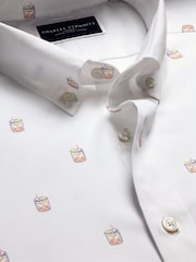 Charles Tyrwhitt White Multi Non Iron Stretch Cocktail Print Slim Fit Shirt - Image 3 of 4