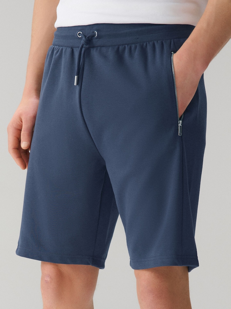 Navy Slim Fit Zip Pocket Jersey Shorts - Image 1 of 8 Navy Slim Fit Zip Pocket Jersey Shorts - Image 1 of 8