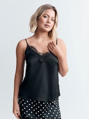 Black Satin Lace Cami Top - Image 1 of 6