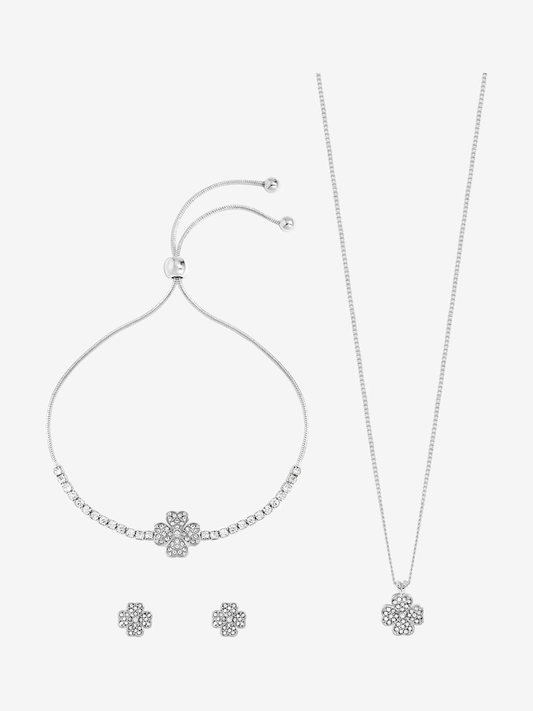 Jon Richard Silver Pave Clover Trio Set Gift Box - Image 1 of 3 Jon Richard Silver Pave Clover Trio Set Gift Box - Image 1 of 3
