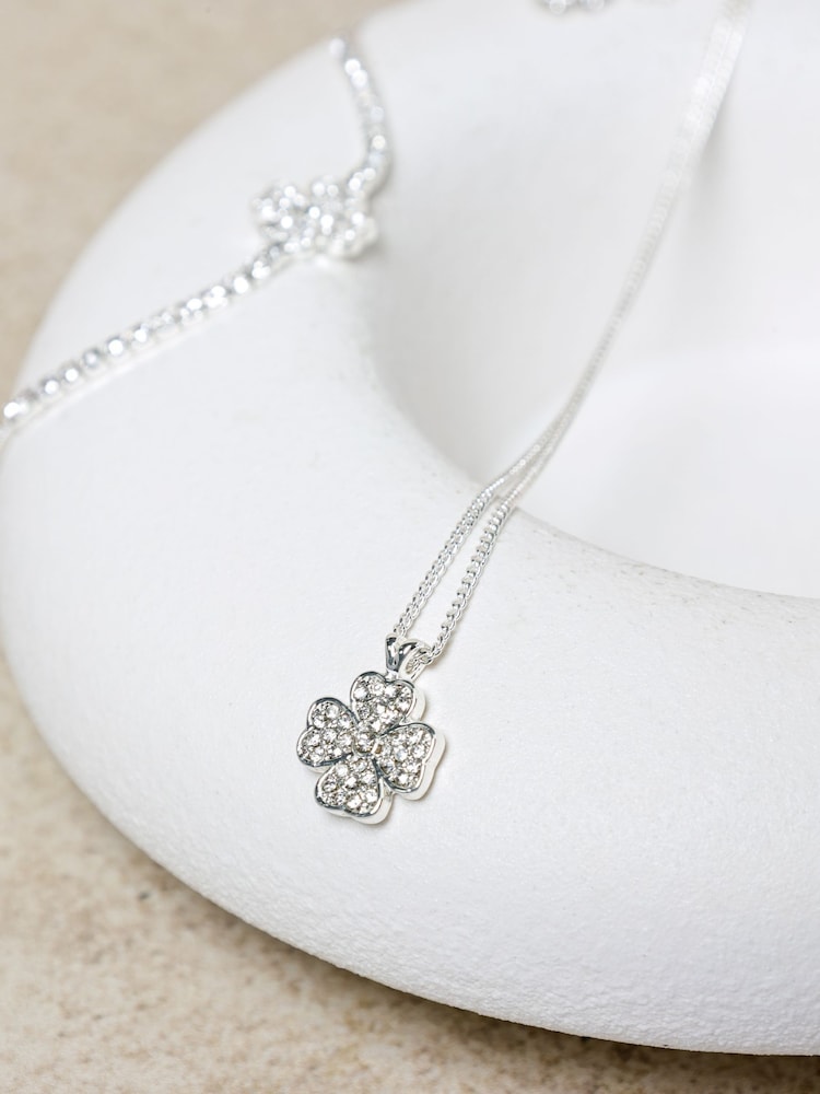 Jon Richard Silver Pave Clover Trio Set Gift Box - Image 2 of 3 Jon Richard Silver Pave Clover Trio Set Gift Box - Image 2 of 3
