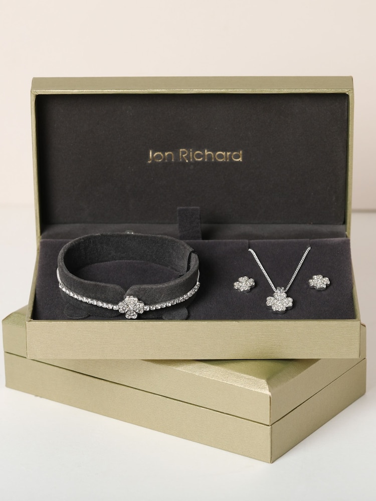 Jon Richard Silver Pave Clover Trio Set Gift Box - Image 3 of 3 Jon Richard Silver Pave Clover Trio Set Gift Box - Image 3 of 3