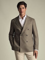 Charles Tyrwhitt Tan Double Breasted Wool Silk Slim Fit Jacket - Imagem 1 de 6