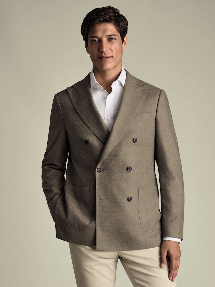 Charles Tyrwhitt Tan Double Breasted Wool Silk Slim Fit Jacket - Imagem 1 de 6