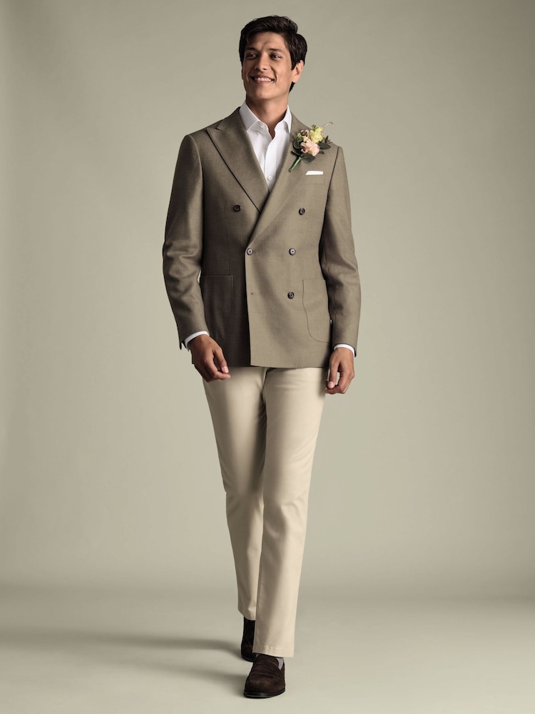 Charles Tyrwhitt Tan Double Breasted Wool Silk Slim Fit Jacket - Imagem 2 de 6