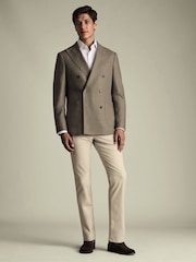 Charles Tyrwhitt Tan Double Breasted Wool Silk Slim Fit Jacket - Imagem 4 de 6