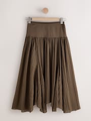 Chocolate Brown Textured Godet Midi Skirt - Image 5 of 7
