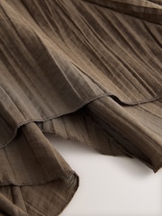 Chocolate Brown Textured Godet Midi Skirt - Image 7 of 7
