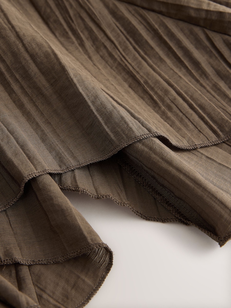 Chocolate Brown Textured Godet Midi Skirt - Image 7 of 7