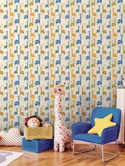Hoopla Walls Blue Giraffe Friends 10m Wallpaper - Image 1 of 2