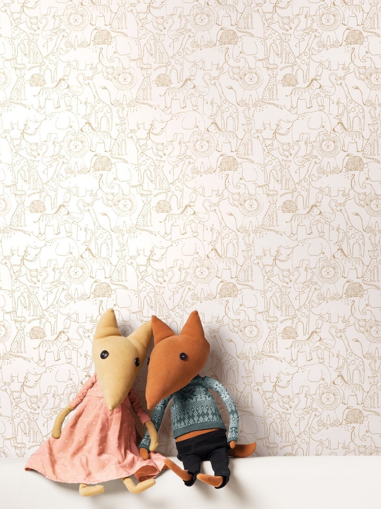 Hoopla Walls Natural Animal Print Doodle 10m Wallpaper - Image 1 of 2