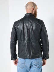Joe Browns Black Vintage Badge Leather Jacket - Image 3 of 7