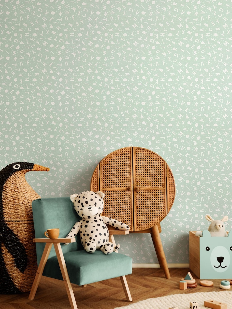 Hoopla Walls Blue Alphabet Jumble 10m Wallpaper - Image 1 of 2