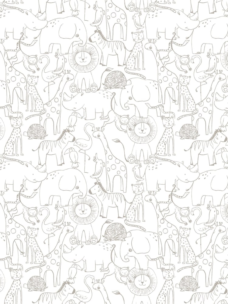 Hoopla Walls Grey Animal Print Doodle 10m Wallpaper - Image 2 of 2