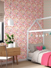 Hoopla Walls Pink Folk Floral Print 10m Wallpaper - Image 1 of 2