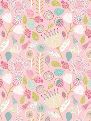 Hoopla Walls Pink Folk Floral Print 10m Wallpaper - Image 2 of 2