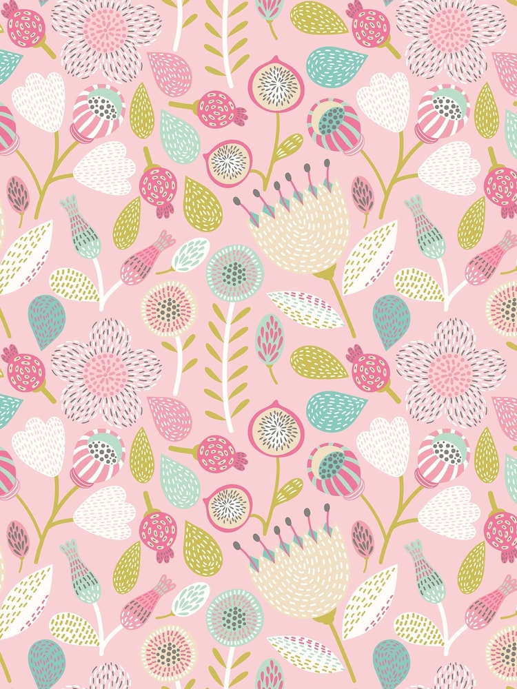 Hoopla Walls Pink Folk Floral Print 10m Wallpaper - Image 2 of 2