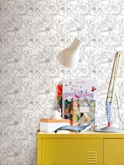 Hoopla Walls Black Animal Print Doodle 10m Wallpaper - Image 1 of 2