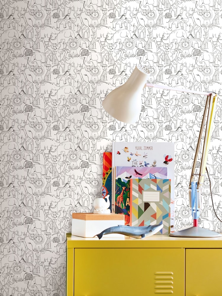 Hoopla Walls Black Animal Print Doodle 10m Wallpaper - Image 1 of 2