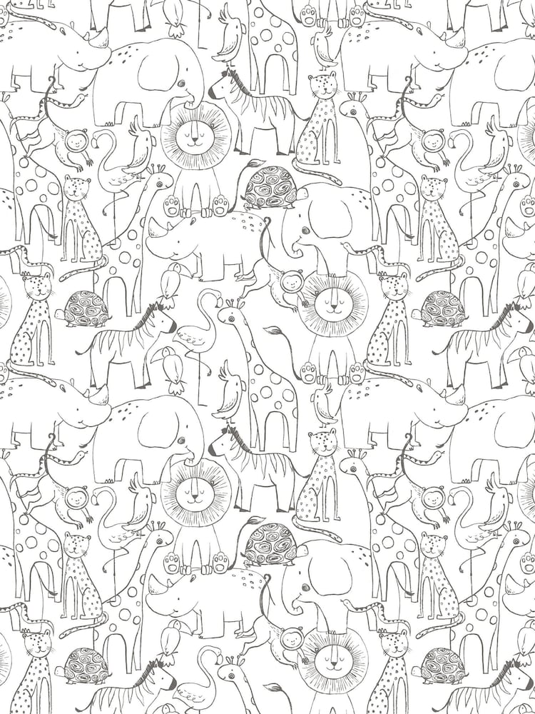 Hoopla Walls Black Animal Print Doodle 10m Wallpaper - Image 2 of 2