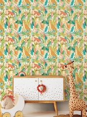 Hoopla Walls Green Animal Print Kingdom 10m Wallpaper - Image 1 of 2