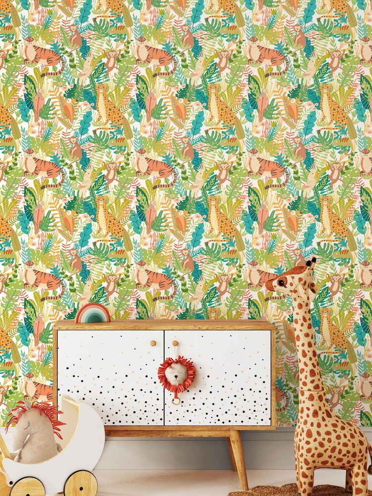 Hoopla Walls Green Animal Print Kingdom 10m Wallpaper - Image 1 of 2