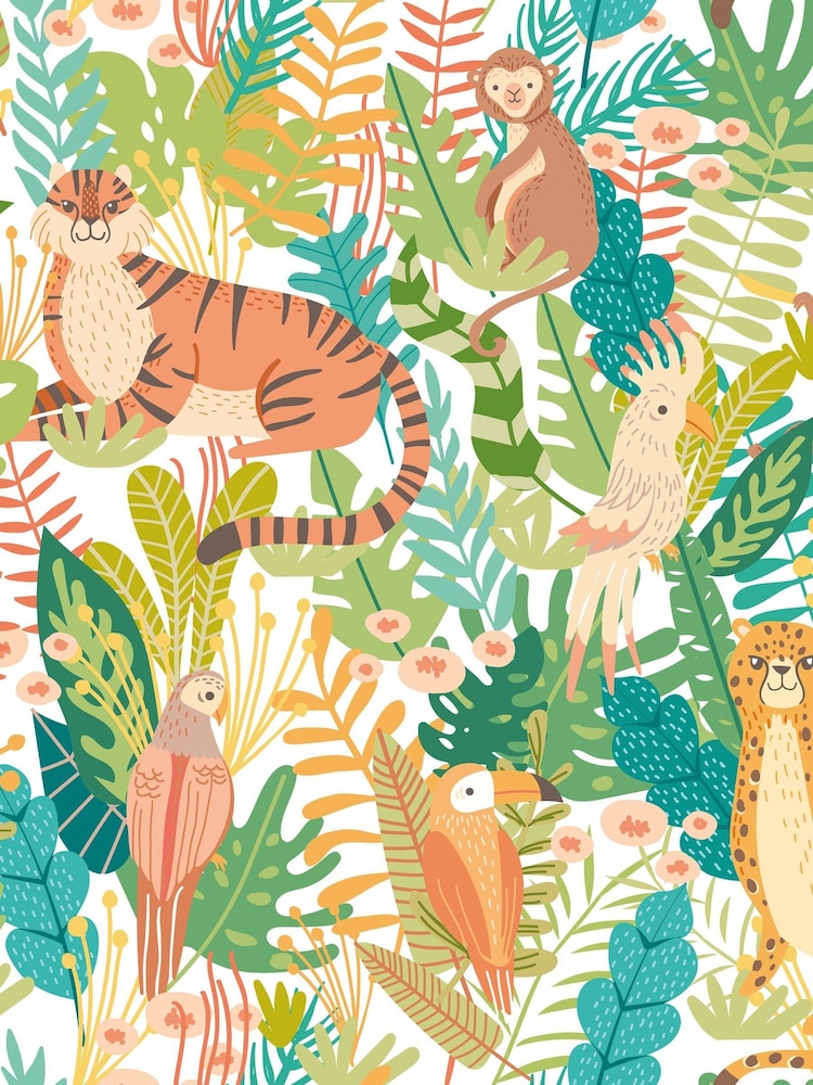 Hoopla Walls Green Animal Print Kingdom 10m Wallpaper - Image 2 of 2