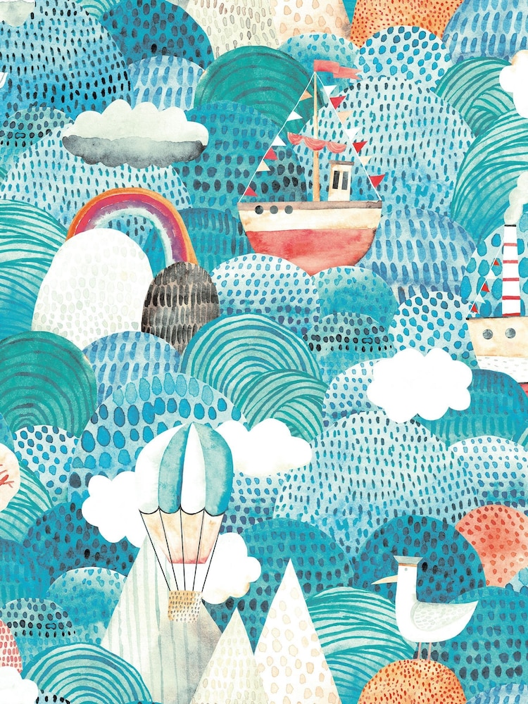 Hoopla Walls Blue Ships Ahoy! 10m Wallpaper - Image 2 of 2