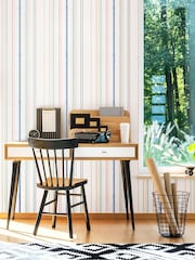 Hoopla Walls Blue Stripey 10m Wallpaper - Image 1 of 2