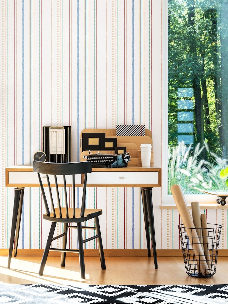 Hoopla Walls Blue Stripey 10m Wallpaper - Image 1 of 2 Hoopla Walls Blue Stripey 10m Wallpaper - Image 1 of 2