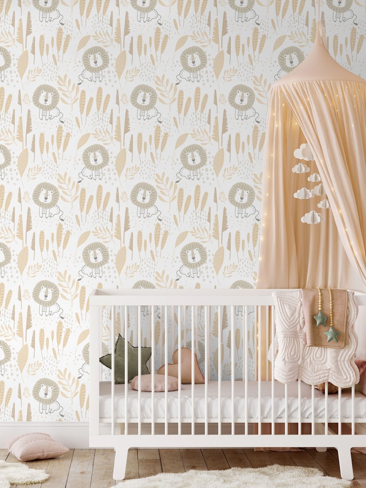 Hoopla Walls Natural Happy Lion 10m Wallpaper - Image 1 of 2