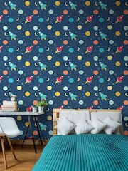 Hoopla Walls Blue Lift Off! 10m Wallpaper - Image 1 of 2
